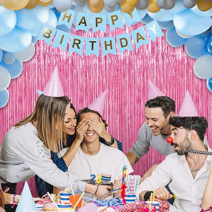 Crosize 4 Pack Pink Party Streamers Backdrop, 3.3 x 9.9 ft | Tinsel Foil Fringe - Image 7