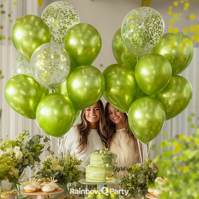 RainbowQ Metallic Lime Green Balloons 55Pcs 12 Inch Confetti Helium Party | - Image 6