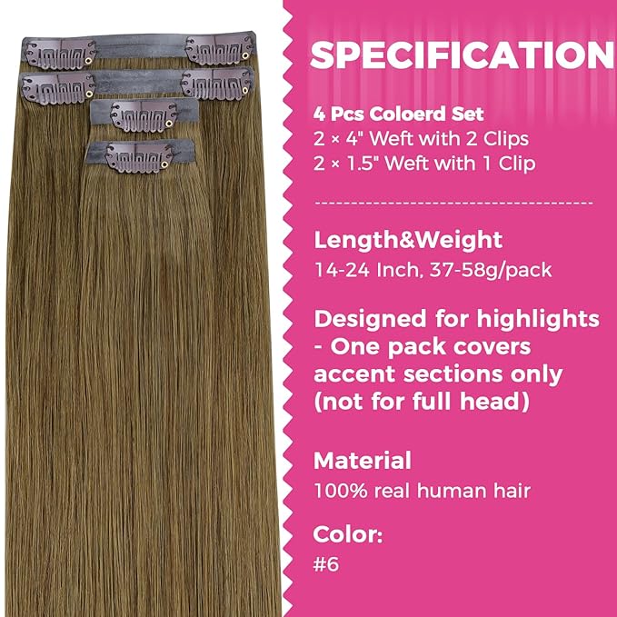 Lashey Seamless Clip in Hair Extensions Real Human Hair Medium Brown 4pcs 46g Invisi Edge 18 Inch Straight Hair Extension Clip ins