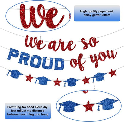 We Are So Proud of You Banner Prestrung Red and Blue Graduation Banner - Image 3