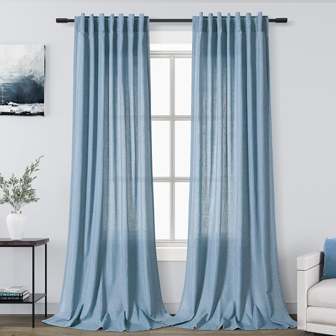 2 Panels Set Blue Linen Curtains 126 Inches Long by Nanspring