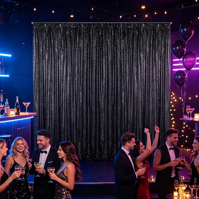 Hahuho Black Sequin Backdrop Curtain, Party Decoration（6 Panels, 2FT x 8FT - Image 2