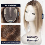 starluck Human Hair Topper for Women with Thinning Hair, 100% Real Human Hairpiece, 4.6 * 4 Inch Upgrade SilkHug Swiss Lace Base Hairpiece,14 Inch, No Bangs (Ombre Ash Blonde)