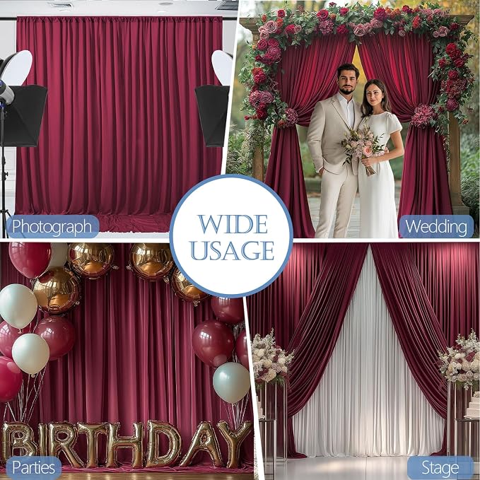 ESGOTBME 20x10ft Wrinkle Free ‌Burgundy Backdrop Curtain - Image 4