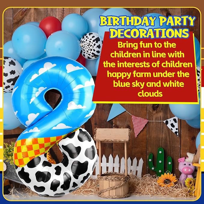 40 Inch 8 Number Balloon Blue Clouds Cartoon Story Balloons Toy Inspired Story - Image 3