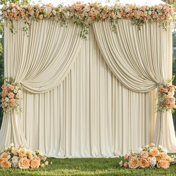 6 Panels Backdrop Curtains for Wedding Party Wrinkle Free Beige Backdrops - Image 3