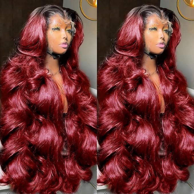 AMIRTY 250 Density Burgundy Lace Front Wigs Human Hair Wine Red Colored 13x6 1B/99J HD Lace Frontal Wigs Human Hair Wigs for Women Pre Plucked with BabyHair 30 Inch