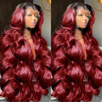 AMIRTY 250 Density Burgundy Lace Front Wigs Human Hair 13x6 HD Transparent Body Wave Lace Front Wig Pre Plucked 1B/99J Burgundy Red Wine Glueless Human Hair Wigs for Women 28 Inch