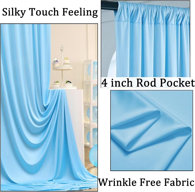 30ft x 10ft Baby Blue Backdrop Curtains - Image 2