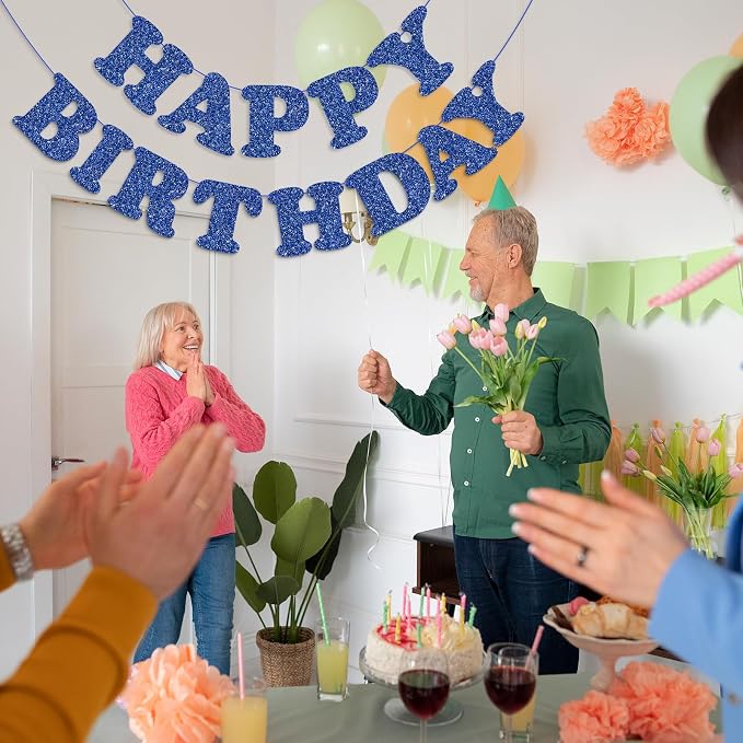 Blue Happy Birthday Banner Birthday Party Decorations Sign Garland Bunting - Image 4
