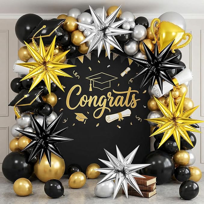 72PCS Gold Silver Black Star Balloons, Big 26 Inch Star Foil Metallic Mylar - Image 2