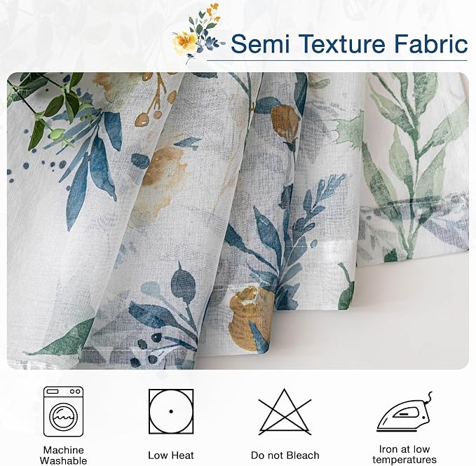 MYSKY HOME Yellow and Blue Sheer Floral Curtains 102 Inch Length 2 Panels | - Image 7