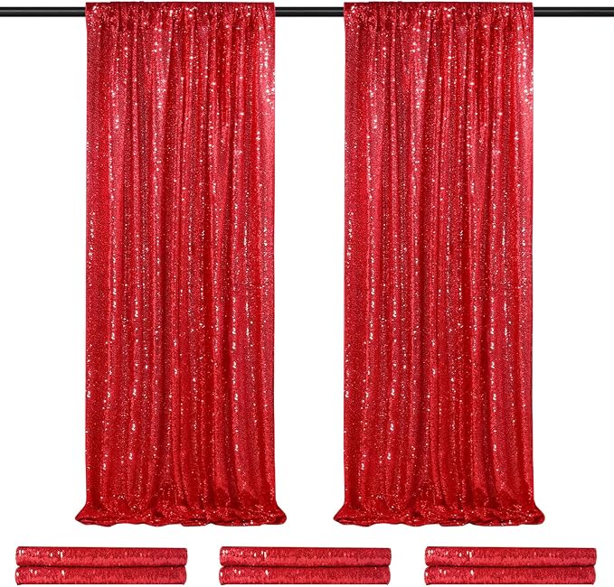 Sparkly Backdrop Curtains 6 Pcs 2ftx8ft Red Birthday Party Curtains | Sequin by QueenDream