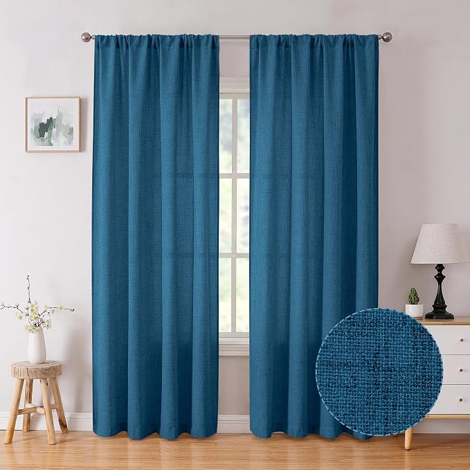 Tollpiz Linen Curtain Living Room Rod Pocket Semi Sheer Curtains Burlap Light by Tollpiz