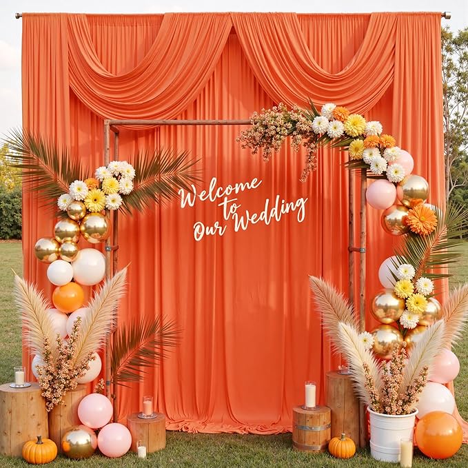 50 ft x 10 ft Wrinkle Free Orange Backdrop Curtain - Image 2