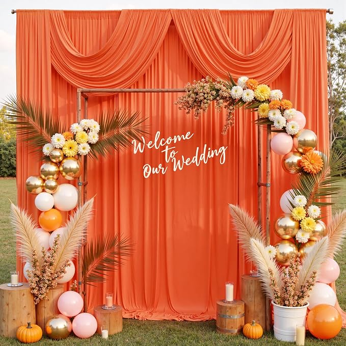 10 ft x 10 ft Wrinkle Free Orange Backdrop Curtain - Image 6