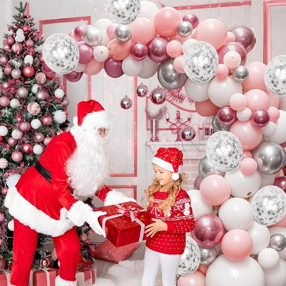 Pink Winter Wonderland Balloons, Metallic pink Silver and Snow Balloon - Image 8