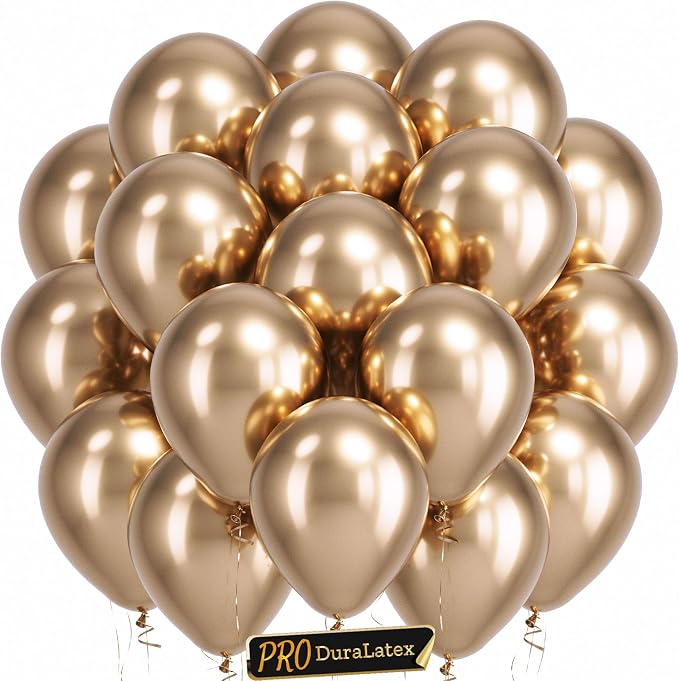 Pro Duralatex Champagne Extra-Thick Balloons 120 Pack 10 inch | Metallic Chrome by Bezente
