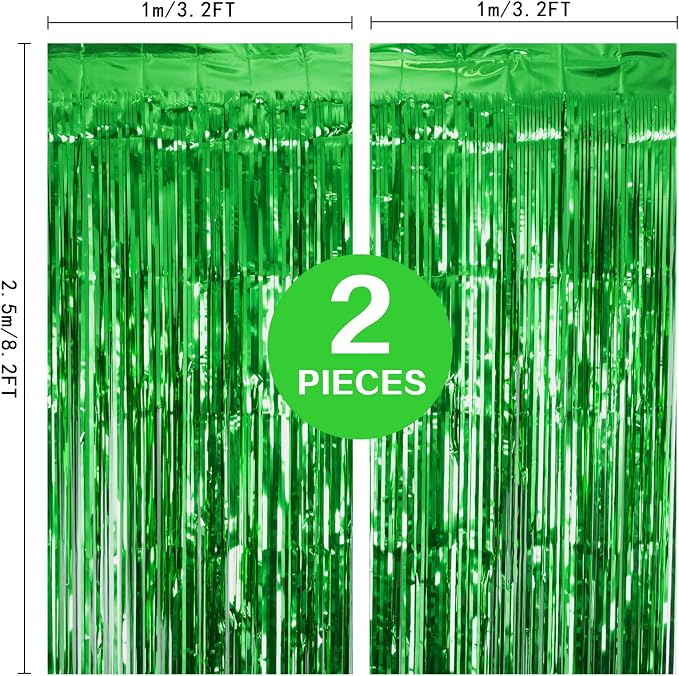 2 Pack Green Tinsel Curtain Party Backdrop, 3.2Ft x 8.2Ft Metallic Tinsel Foil - Image 3