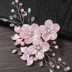 3 PCS Large Flower Bridal Wedding Hair Pins Crystal Pearl Hair Clips Headpiece Bride Hair Accessories Jewelry with Rhinestone, Glitter Emboss Pink Flower