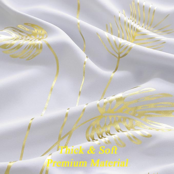 Greyish White Curtain for Dining Room 100W x 108L Inch Elegant Gold Palm Tree - Image 8
