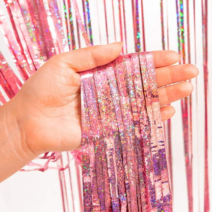 BRAVESHINE Rose Gold Tinsel Foil Fringe Curtains | Holidays Party Backdrop | 2 - Image 7
