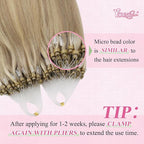 YoungSee Micro Beads Hair Extensions Blonde Microlink Hair Extensions Highlight Blonde with Golden Blond Bead Extension Human Hair for Long Hair 24Inch 50g 50s Natural Hair Extension