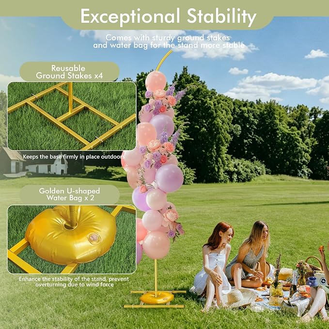 EMART Balloon Arch Stand with 2 Golden U-shaped Water Bag & 4 Reusable Ground - Image 6