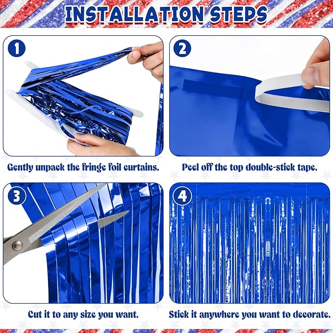 ZATAYE 8 Pack Dark Blue Foil Curtain Streamer Decorations | Dark blue, Metallic - Image 3