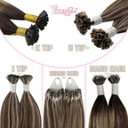 YoungSee K Tip Hair Extensions Real Human Hair Balayage Brown with Blonde 16In K Tip Keratin Hair Extensions Balayage Pre Bonded Hair Extensions Comfortable and Soft Hair Extensions Ktip 50S/50G