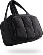 Travel Toiletry Bag for Women with Hanging Hook, Water Resistant Puffy Makeup Organizer with Leak Proof Pockets for Toiletries and Cosmetics - Black (Bag Only)
