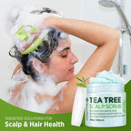 Roycederm Tea Tree Scalp Scrub with Scalp Massager Brush – Deep Cleansing & Exfoliating Pre-Shampoo Treatment for Dry, Flaky Scalp – Gently Refreshes, Hydrates & Balances Scalp