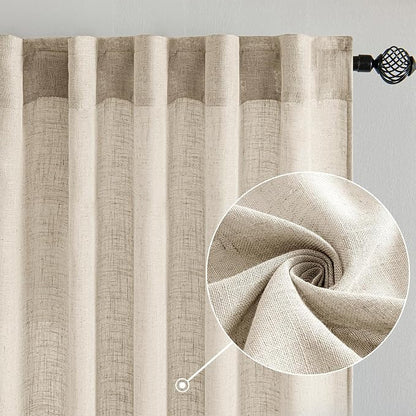 MIULEE Beige Linen Curtains 52x72 Inch 2 Panels - Image 2