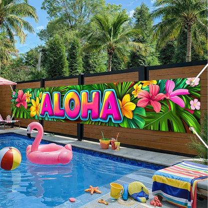 HOMETITUTE Luau Party Decorations Aloha Hawaiian Fence Banner 118 x 20 Inch | - Image 2