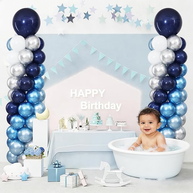 Navy Blue Silver and White Balloon Column Stand Kit Set of 2 - Image 8