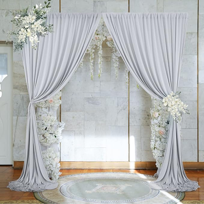 10 ft x 8 ft Wrinkle Free Silver Backdrop Curtain - Image 5