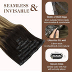 GOO GOO Clip in Hair Extensions Real Human Hair, Remy Human Hair Extensions Clip ins for Women, Natural Human Hair, 16inch 130g 7Pcs, 2/6/18 Balayage Brown to Dirty Blonde