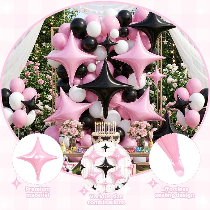 Pink Black Star Balloons, 26 Inch and 10 Inch Pink Stars Shaped Balloon - Image 3