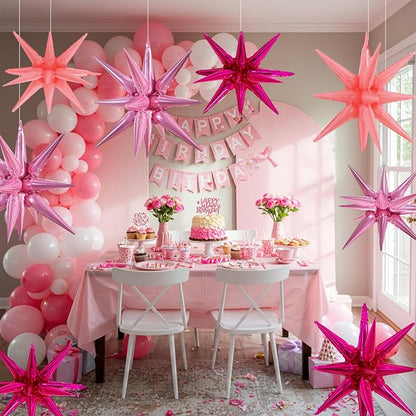 TONIFUL 8Pcs Explosion Star Balloons Pink Hot Pink Foil Balloon Party Decor | - Image 5