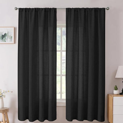 Tollpiz Linen Curtain Bedroom Rod Pocket Semi Sheer Curtains Burlap Light by Tollpiz