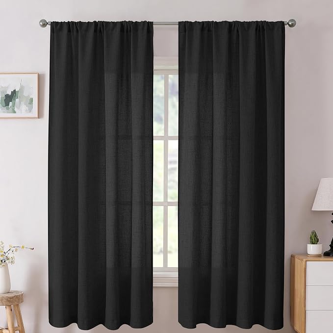 Tollpiz Short Linen Curtains Bedroom Rod Pocket Semi Sheer Curtain Burlap Light by Tollpiz