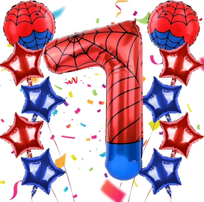 40 Inch Spider Theme Number Balloon, Number Block Foil Number 7 Balloons Large by AXBMM
