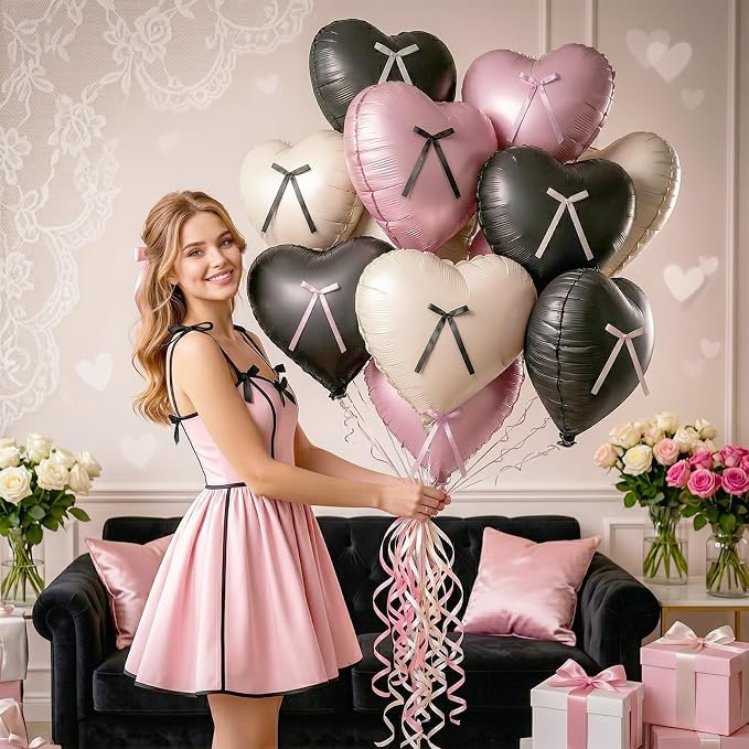 Pink and Black Heart Balloons - Image 6