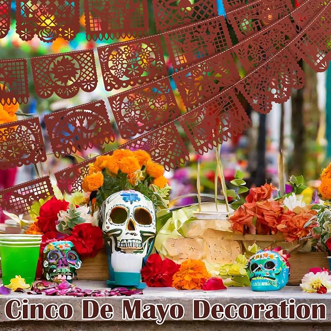 Boao 4 Packs 60 ft Mexican Party Decorations Fiesta Banner Plastic Papel Picado - Image 4