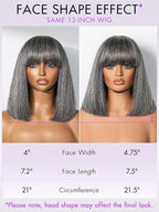 LUVME HAIR All-Day Comfort Wig 12 Inch Grey Salt & Pepper Silky Straight Bob Wig with Bangs Human Hair Glueless HD Lace Bob Wig with Mix Grey Color, Ready to Go Short Wigs For Women
