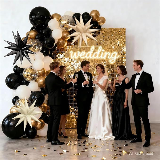 Black White Gold Balloons Arch Kit, Exploding Star, Party Decor | Black Beige - Image 6