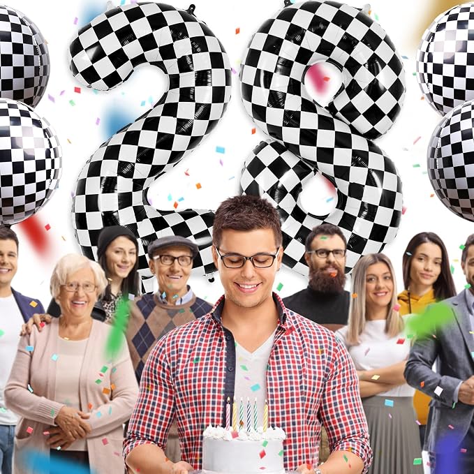 Checkered Number 8 Balloon 40 Inch, Large Foil Black and White Number Balloons - Image 5