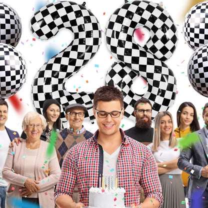 Checkered Number 8 Balloon 40 Inch, Large Foil Black and White Number Balloons - Image 5