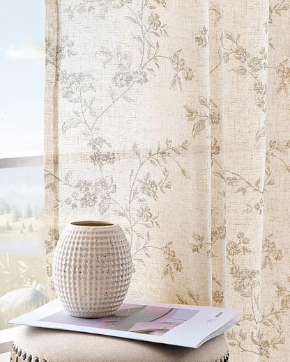 jinchan Taupe Floral Linen Curtains 84 Inch Farmhouse Back Tab 2 Panels | by JINCHAN