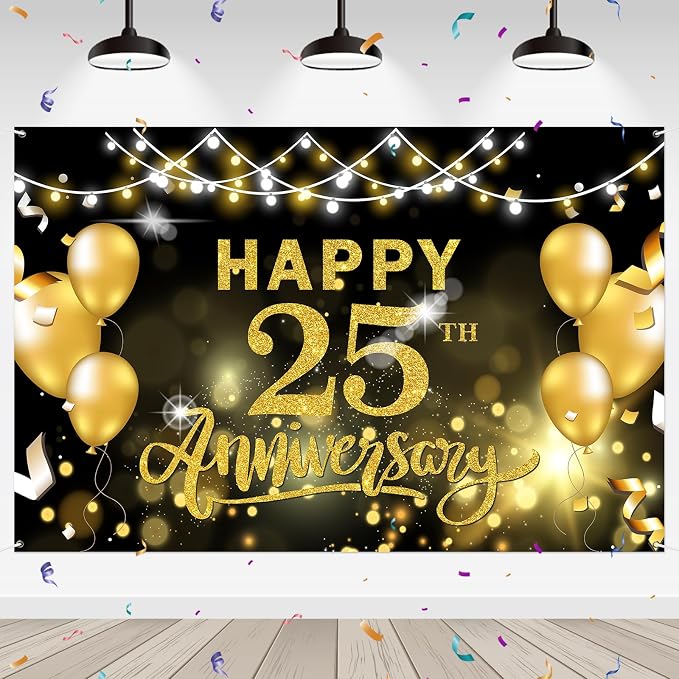 WeBenison Happy 25th Anniversary Backdrop 25th Wedding Anniversary Photography by WeBenison